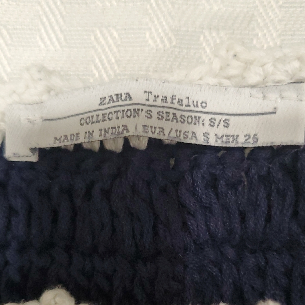 Zara Dark Blue and White Coastal Crochet Crop Top - Picture 6 of 10